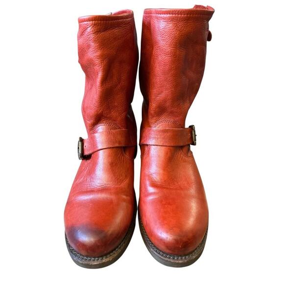 Vintage Frye Veronica Short Moto Engineer Boot Red Leather Women size 9.5 - Picture 4 of 7